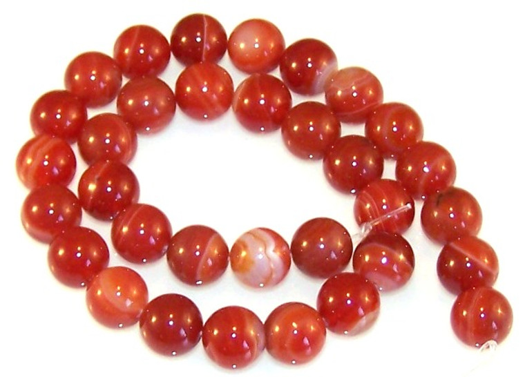 Red Striped Agate 12mm Round Semiprecious Gemstone Beads