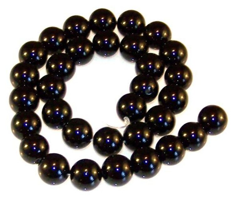 Black Onyx 12mm Round Semiprecious Gemstone Beads