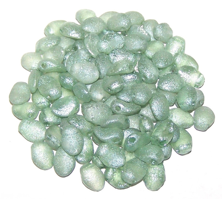 6x8mm Czech Glass Tulip Petal Beads - Etched Crystal Teal Luster