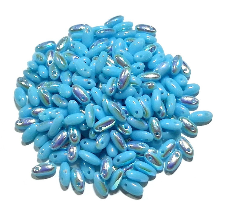 Turquoise AB Czech Glass Rizo Beads