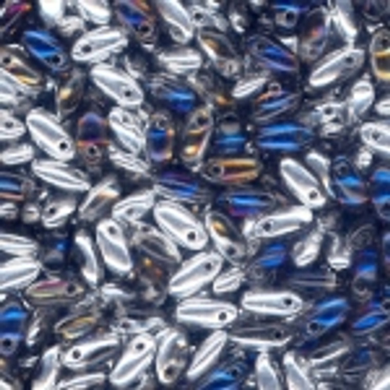 2.5x6mm Czech Glass Rizo Beads - Crystal Bermuda Blue