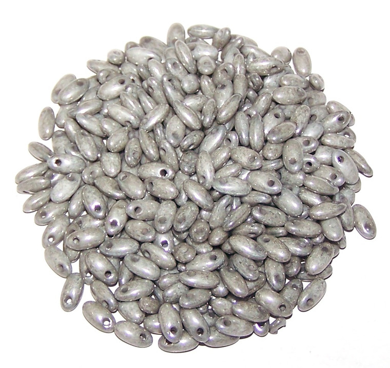 2.5x6mm Czech Glass Rizo Beads - Chalk White Grey Luster