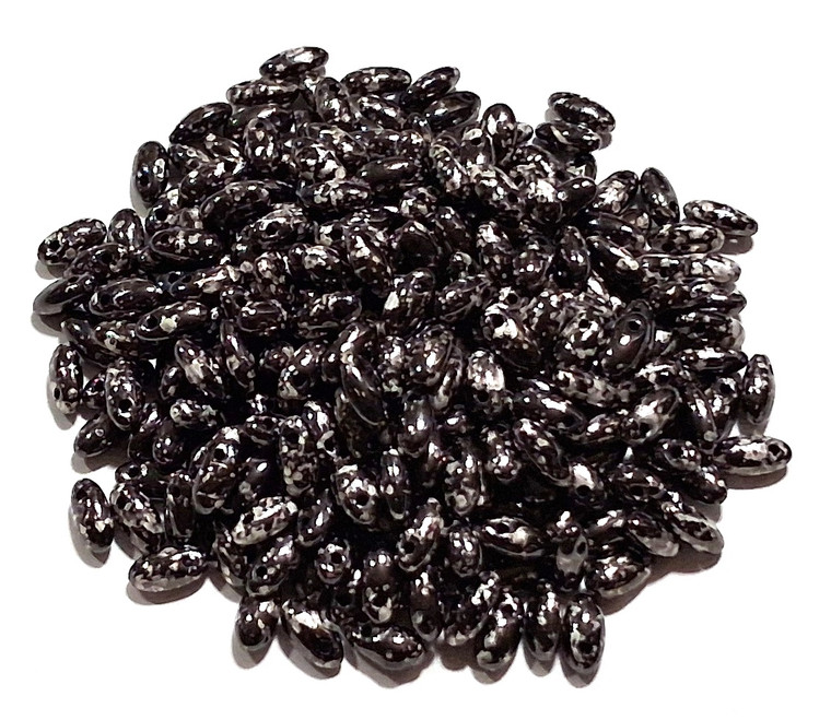 Jet Antique Chrome Czech Glass Rizo Beads