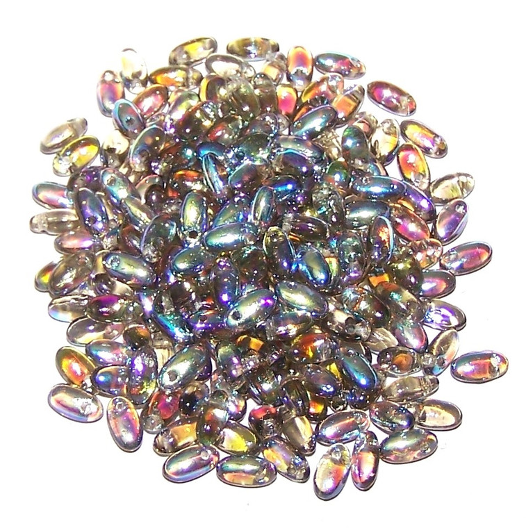 2.5x6mm Czech Glass Rizo Beads - Black Diamond AB