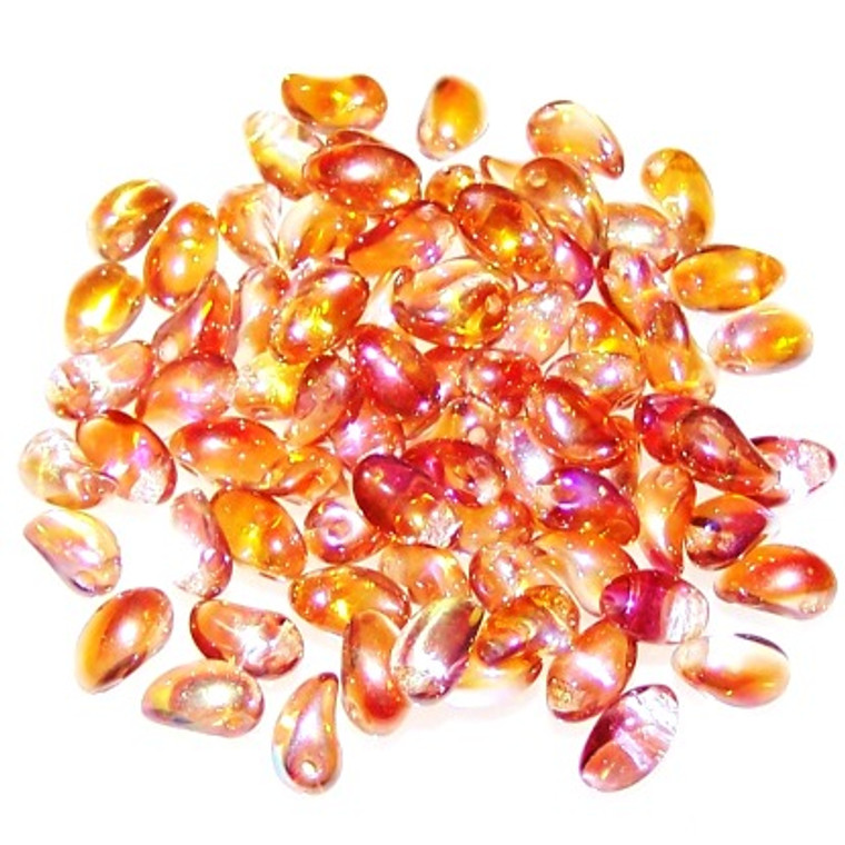 4x6mm Czech Glass Tulip Petal Beads - Crystal Orange Rainbow