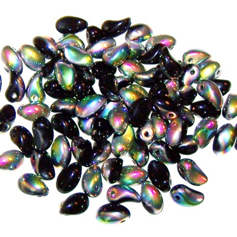 4x6mm Czech Glass Tulip Petal Beads - Jet Vitrail