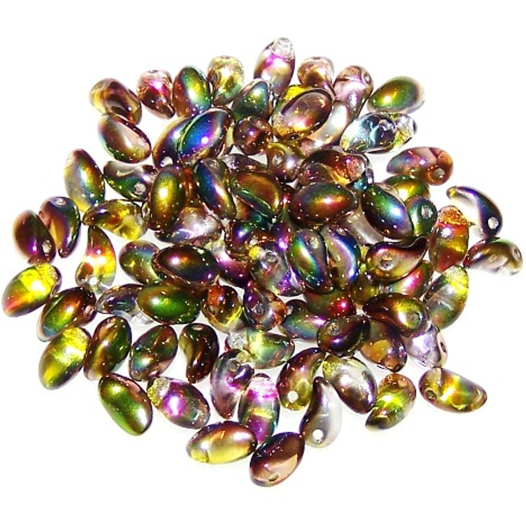 4x6mm Czech Glass Tulip Petal Beads - Crystal Magic Green