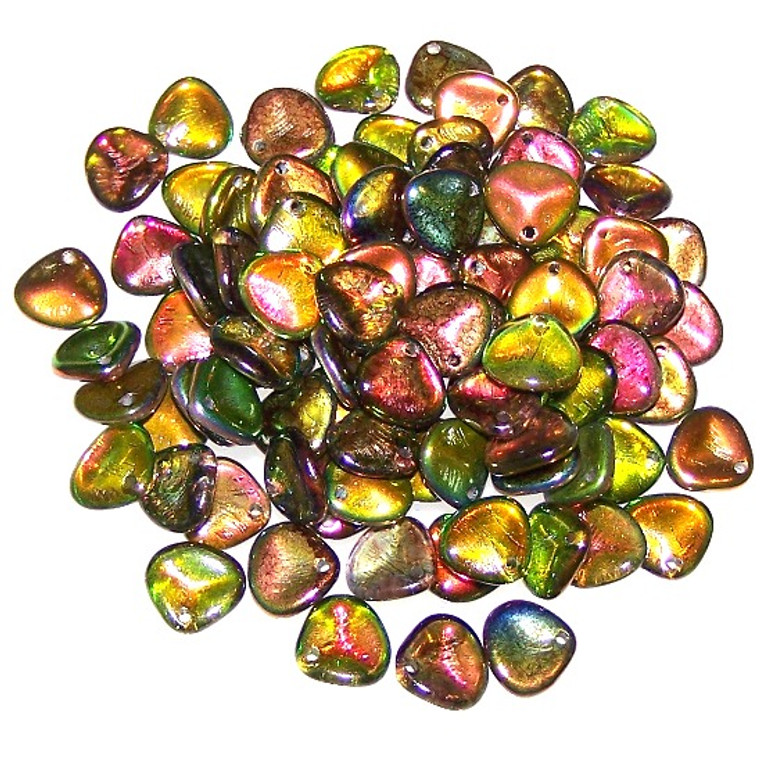 40 Czech Glass 8x7mm Petals - Crystal Magic Green