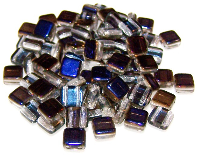 Czech Glass 2-Hole 6mm Tile Beads - Crystal Azuro