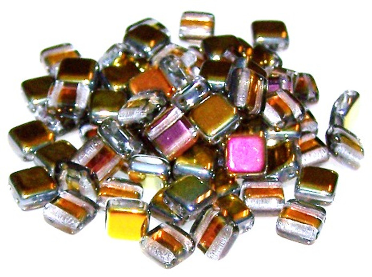 Czech Glass 2-Hole 6mm Tile Beads - Crystal Marea