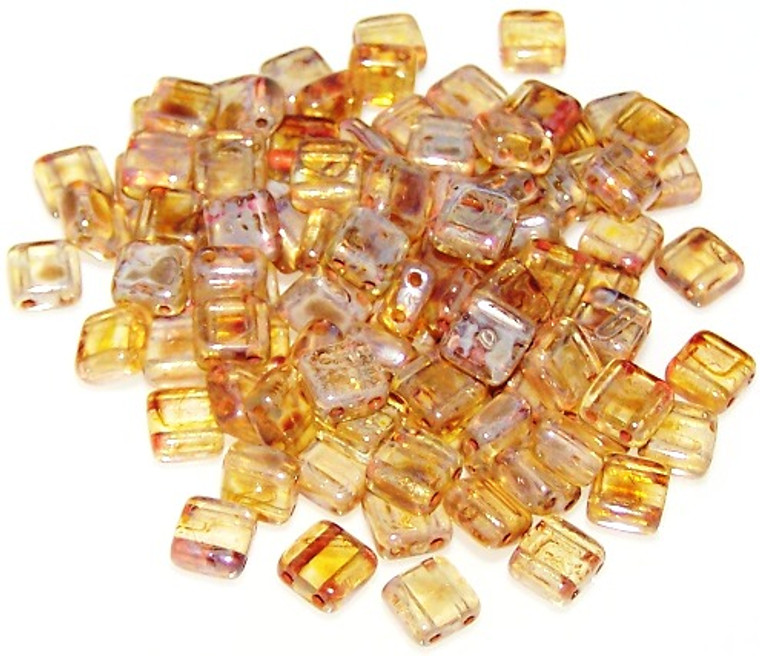 Czech Glass 2-Hole 6mm Tile Beads - Crystal Picasso