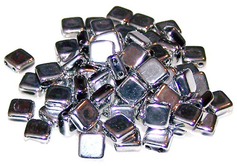 Czech Glass 2-Hole 6mm Tile Beads - Jet Labrador Full