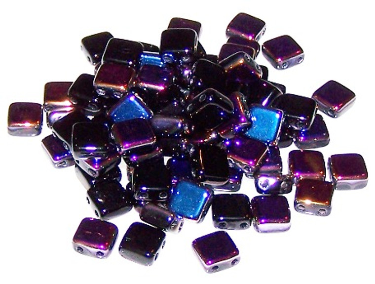 Czech Glass 2-Hole 6mm Tile Beads - Jet Sliperit