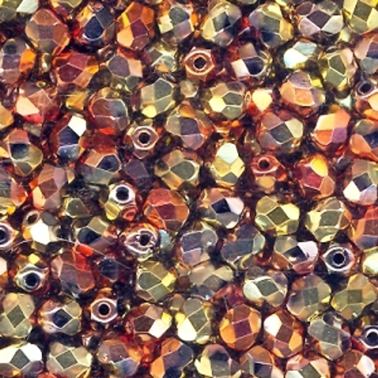 Czech 3mm Fire-Polished Glass Beads - Jet California Gold Rush