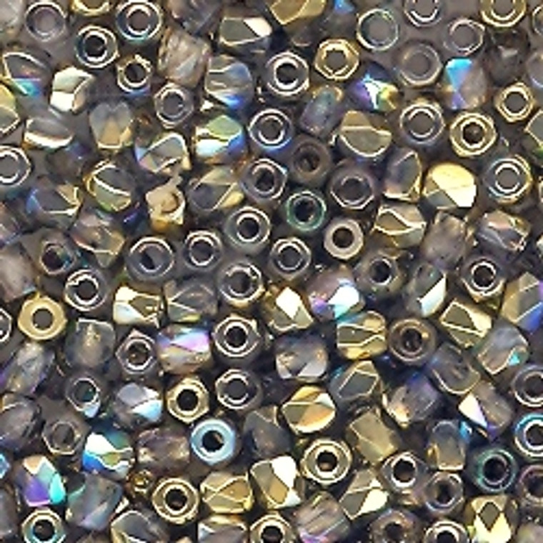 Czech 2mm Fire-Polished Glass Beads - Crystal Gold Rainbow