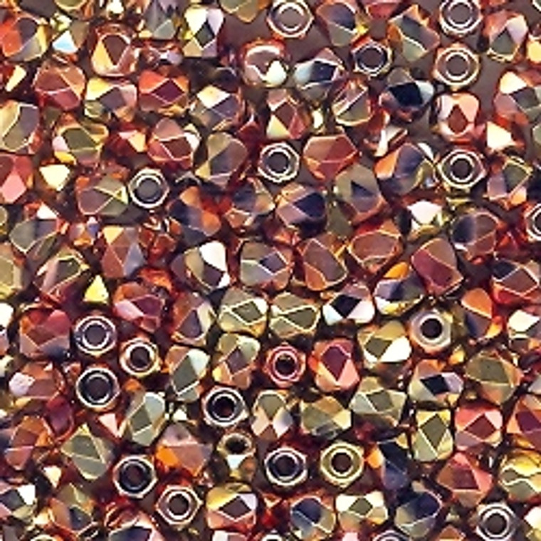 Czech 2mm Fire-Polished Glass Beads - Jet California Gold Rush