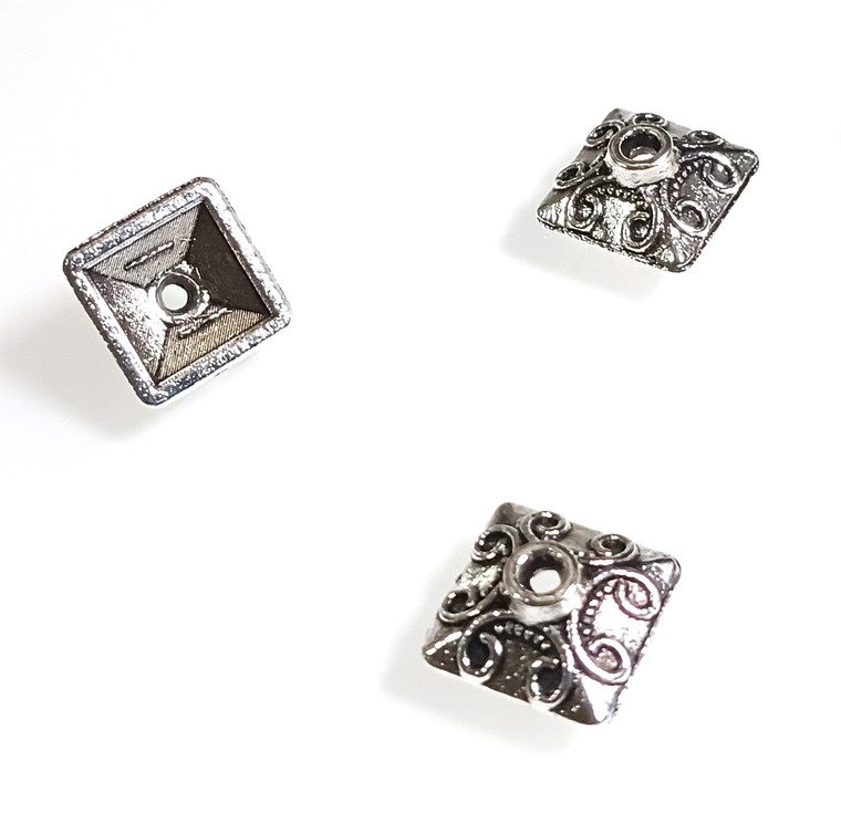 Antique Silver-Plated 5x10mm Square Bead Caps