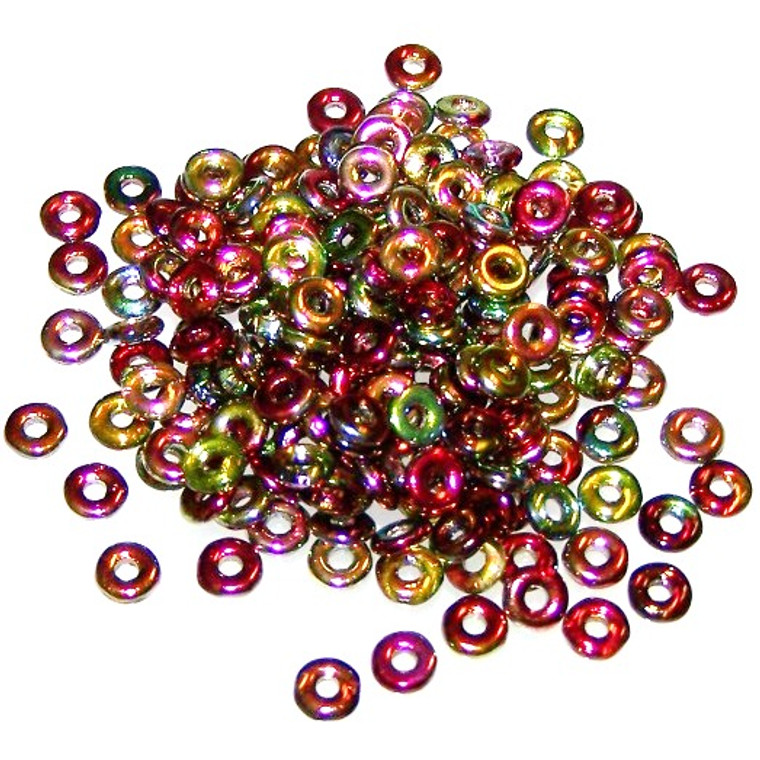 4x1mm Czech Glass O-Beads - Crystal Magic Apple