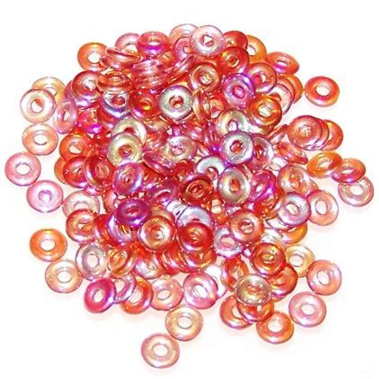 4x1mm Czech Glass O-Beads - Crystal Orange Rainbow