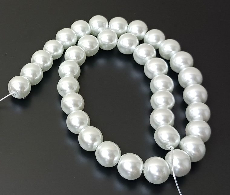 CLOSEOUT - 1 Strand of 12mm Glass Economy Pearls - White