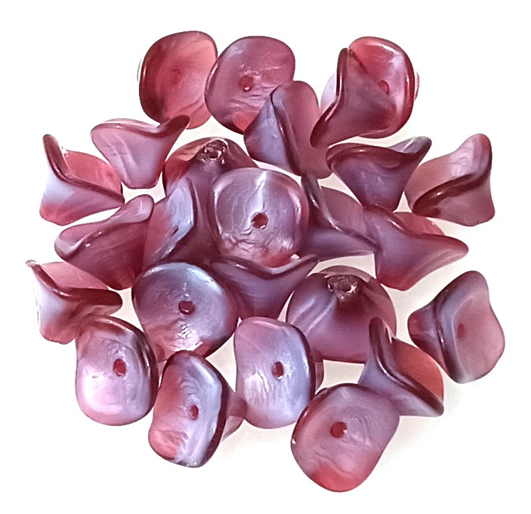 Fuchsia Silky Blue Czech Glass 3-Petal Flower Beads