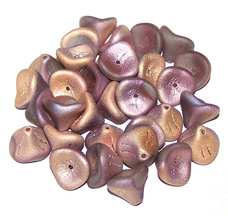 Czech Glass 10x12mm 3-Petal Flower Beads - Crystal Full Capri Rose Matte