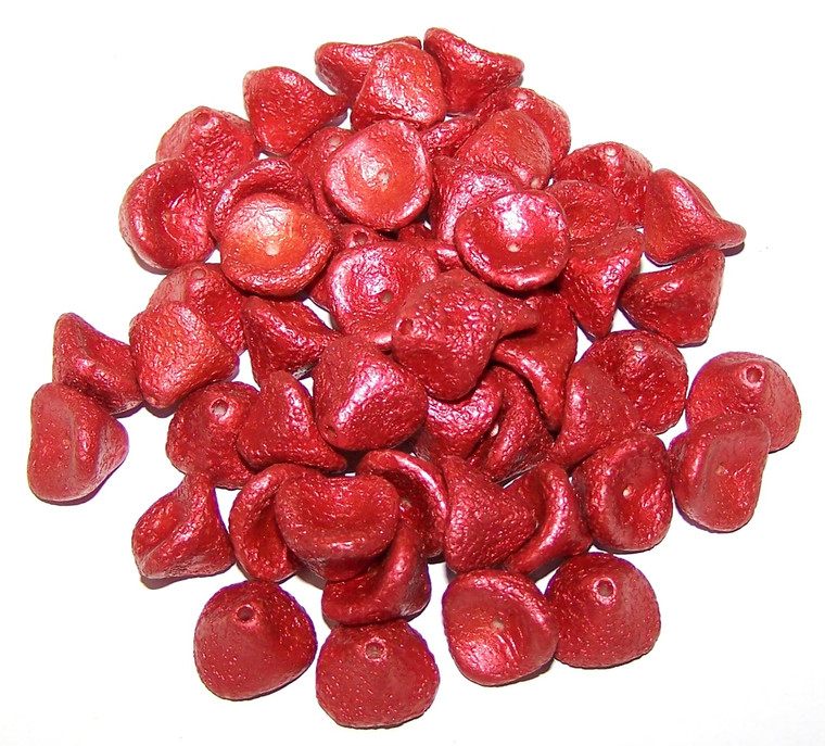 Czech Glass 10x12mm 3-Petal Flower Beads - Etched Lava Red