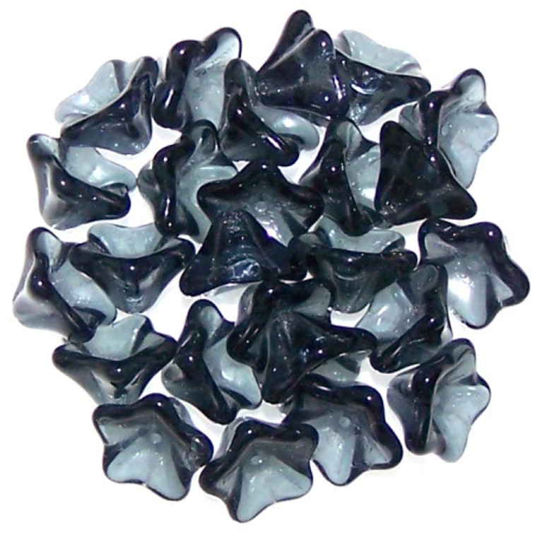 Czech Glass 8x13mm 5-Petal Trumpet Flower Beads - Montana Blue