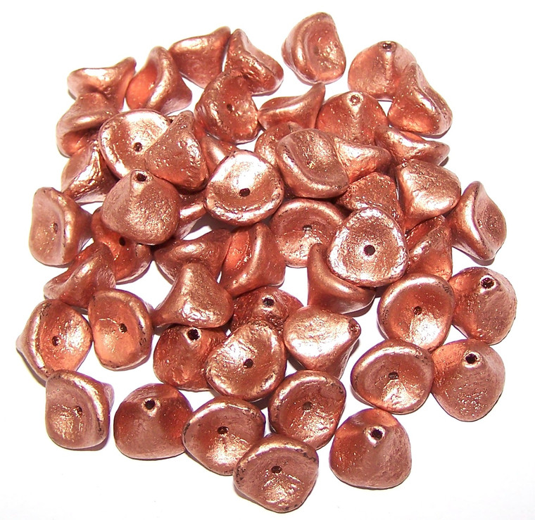 Czech Glass 10x12mm 3-Petal Flower Beads - Etched Vintage Copper