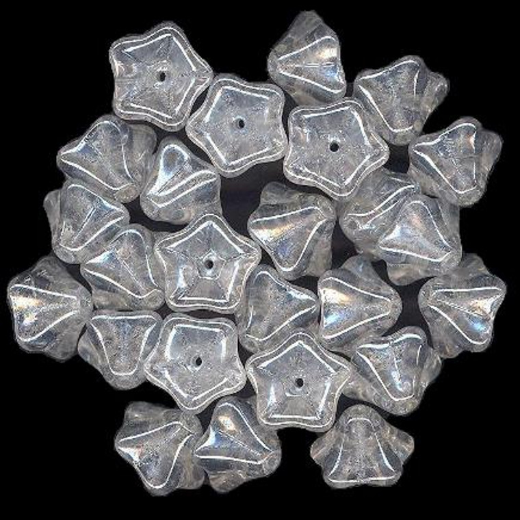 Czech Glass 8x13mm 5-Petal Trumpet Flower Beads - Crystal Luster