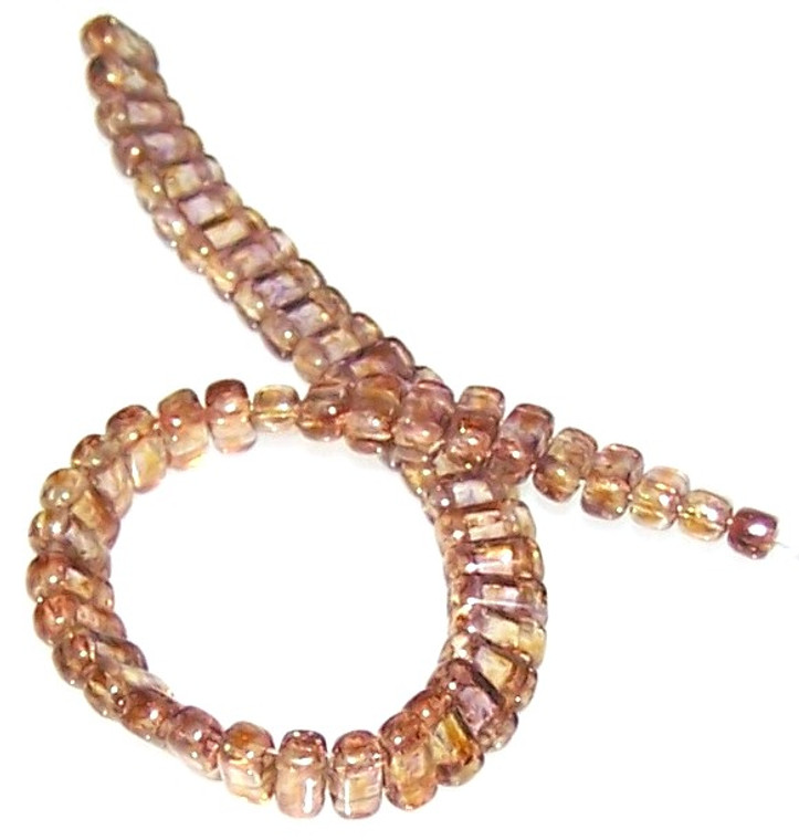 Czech Glass 2-Hole 3x6mm Brick Beads - Transparent Gold Smoke Topaz Luster