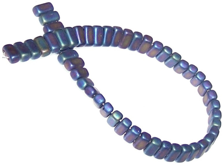 Czech Glass 2-Hole 3x6mm Brick Beads - Matte Iris Blue