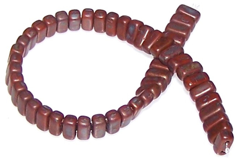 Czech Glass 2-Hole 3x6mm Brick Beads - Copper Picasso Umber
