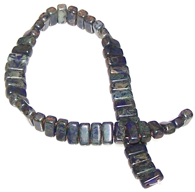 Czech Glass 2-Hole 3x6mm Brick Beads - Indigo Picasso