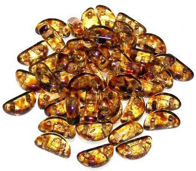 Czech Glass 2-Hole 8x4mm Half Moon Beads - Crystal Picasso