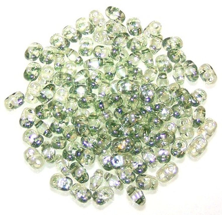 MiniDuo Czech Glass Beads - Crystal Green Luster