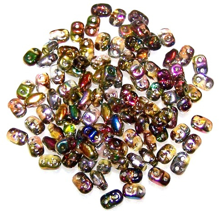 MiniDuo Czech Glass Beads - Crystal Magic Yellow Brown