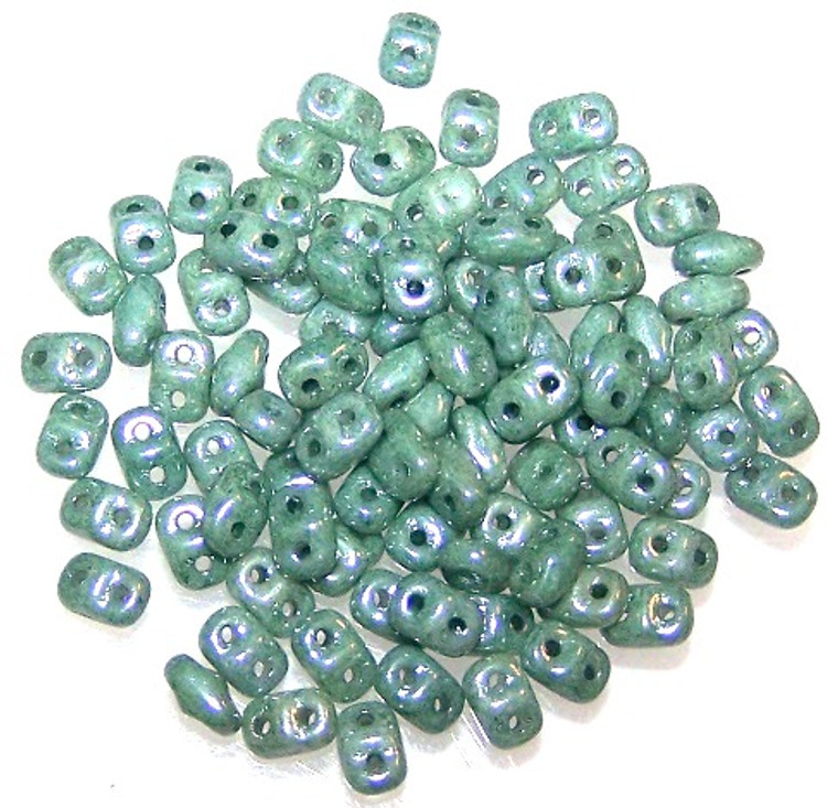 MiniDuo Czech Glass Beads - Chalk Green Luster