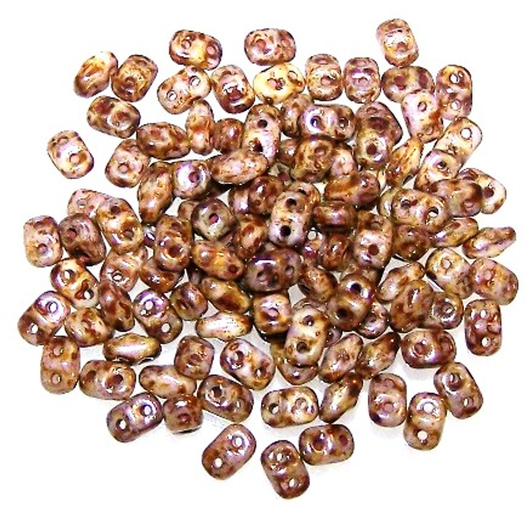 MiniDuo Czech Glass Beads - Chalk Senegal Brown Purple