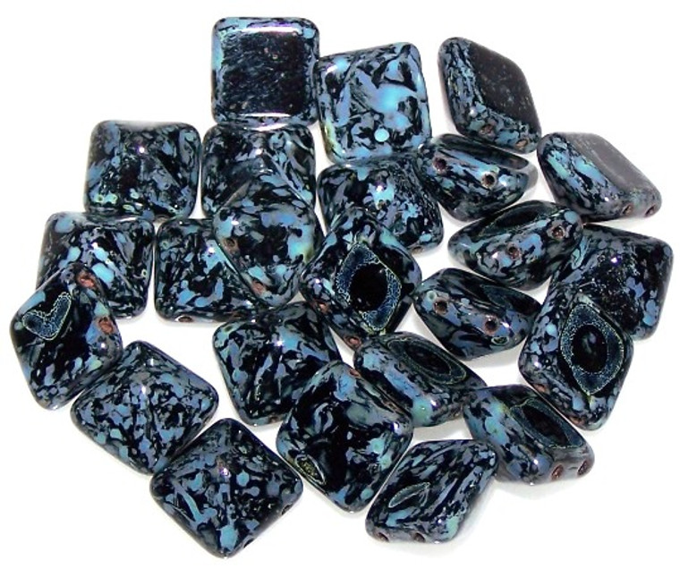 Czech Glass 12mm Pyramid Beads - Jet Picasso