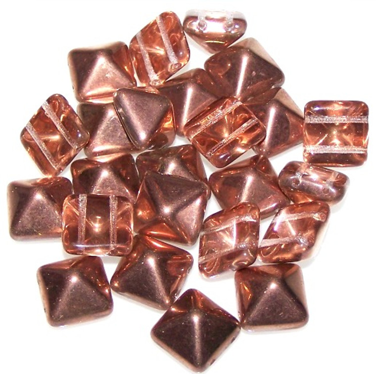 Czech Glass 12mm Pyramid Beads - Crystal Capri Gold