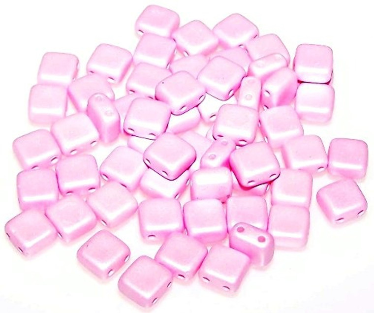 Czech Glass 2-Hole 6mm Tile Beads - Pastel Rose