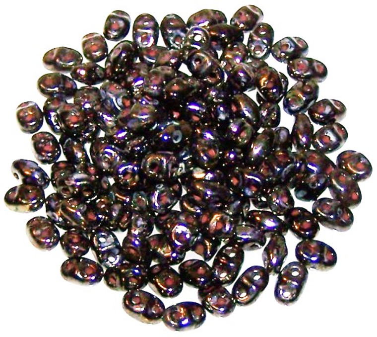 MiniDuo Czech Glass Beads - Jet Bronze Picasso