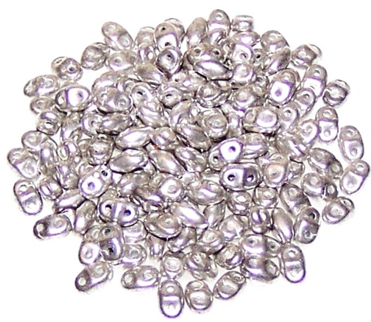 MiniDuo Czech Glass Beads - Jet Silver Paste Matte