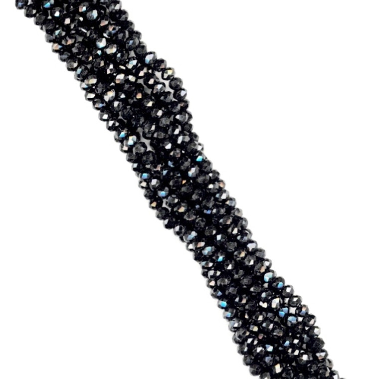 3x2mm Glass Crystal Rondelle Beads - Jet Black