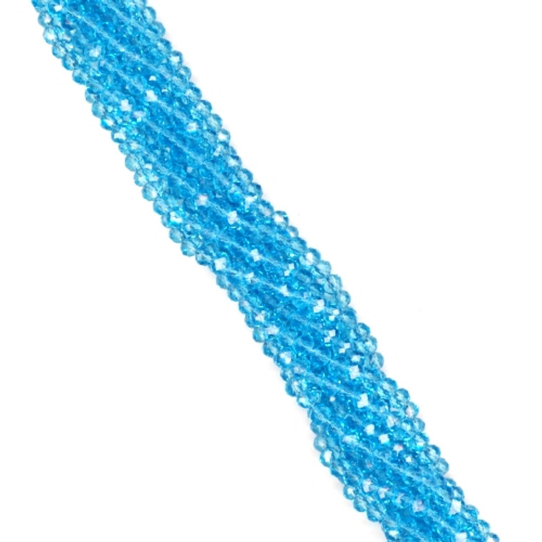 3x2mm Glass Crystal Rondelle Beads - Light Aqua