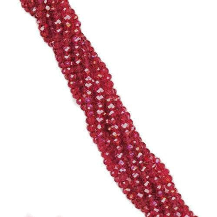 3x2mm Glass Crystal Rondelle Beads - Ruby