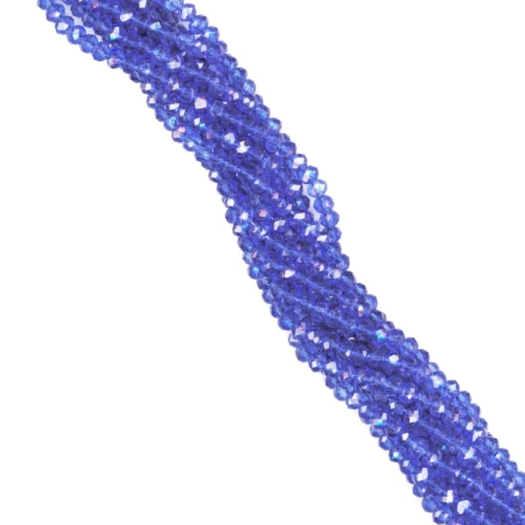 3x2mm Glass Crystal Rondelle Beads - Royal Blue