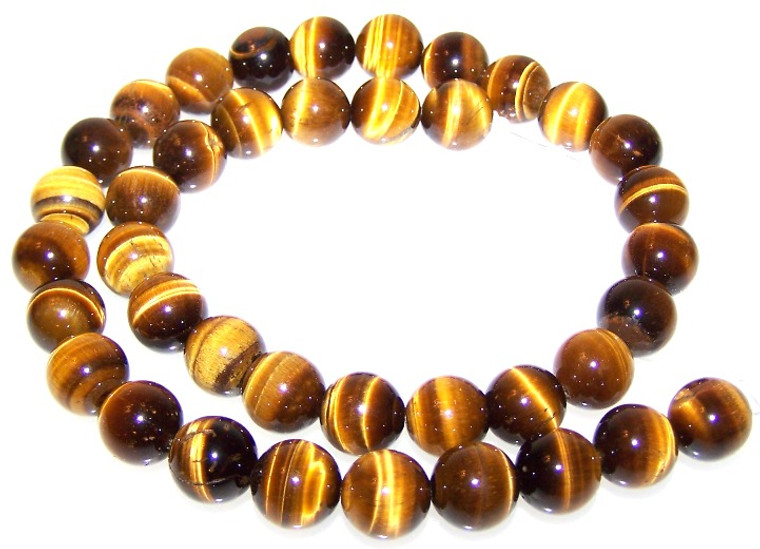 Natural Tiger Eye 10mm Round Semiprecious Gemstone Beads