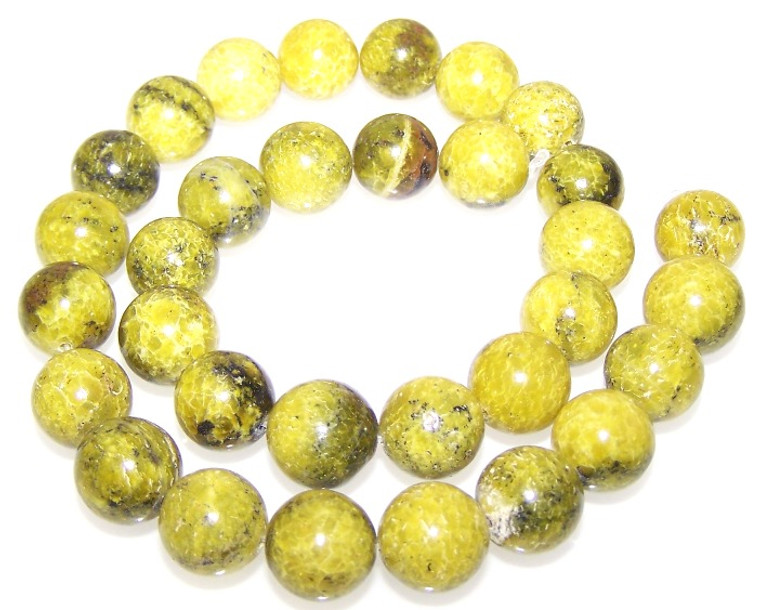 Yellow Matrix Jasper 12mm Round Semiprecious Gemstone Beads